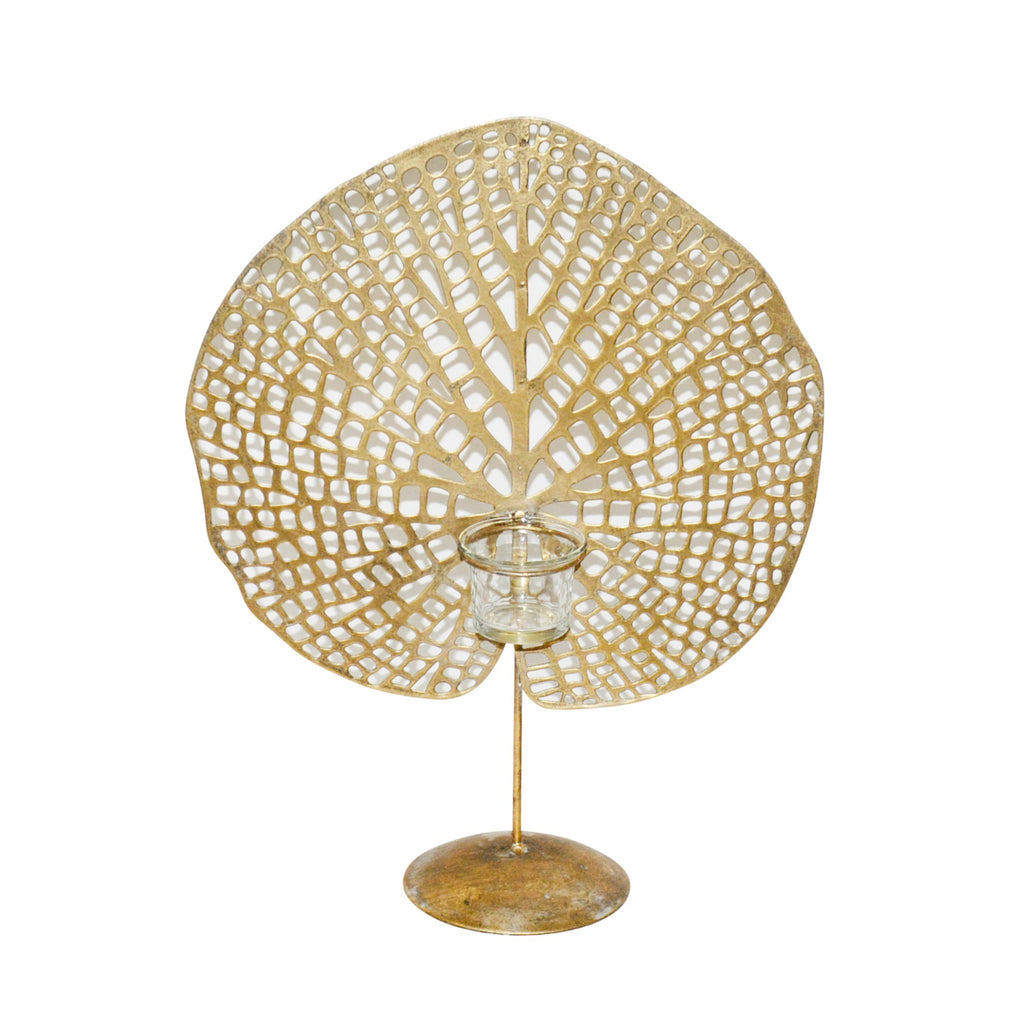 Metal 16" Lily Pad Votive Holder, Gold