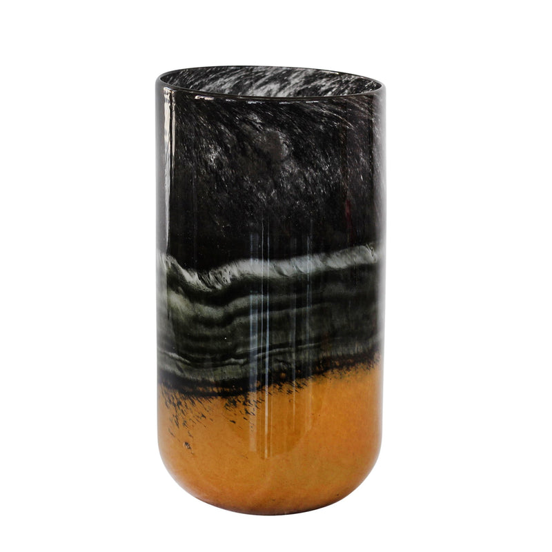 Glass 14" Marble Look Vase, Black