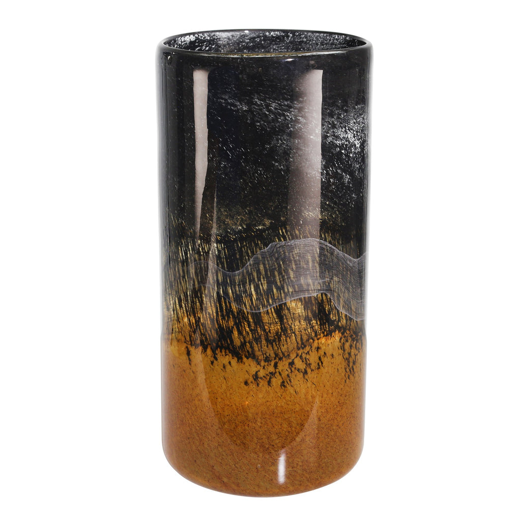 Glass 16" Marble Look Vase, Black