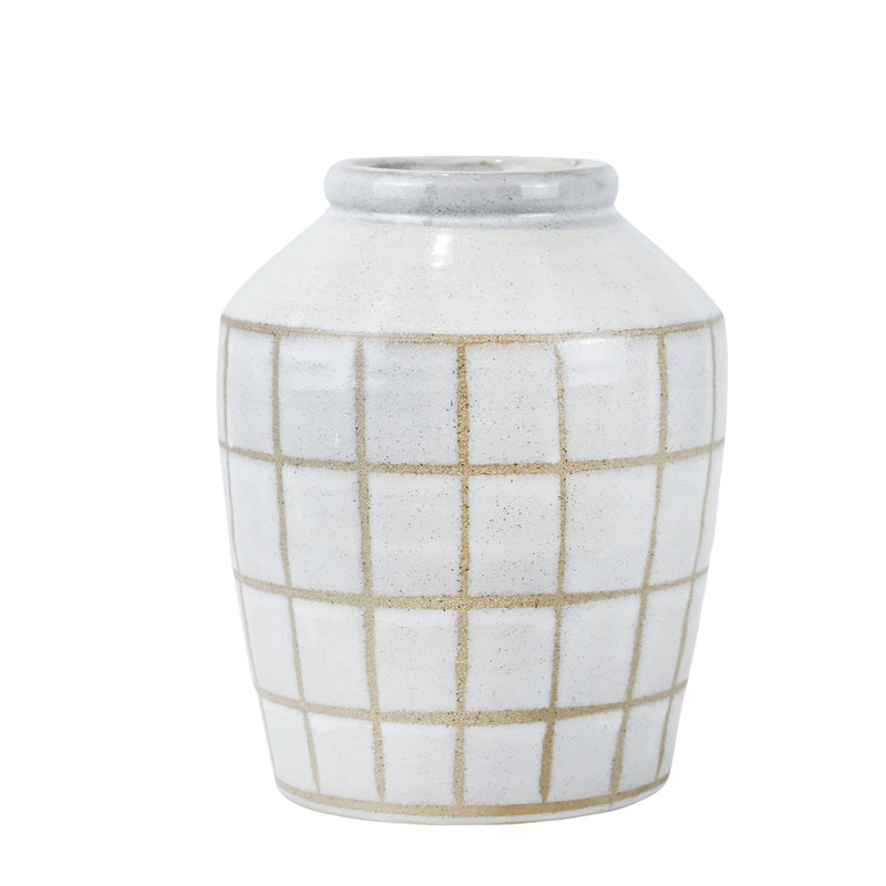 Ceramic 12", Patterned Vase, Beige