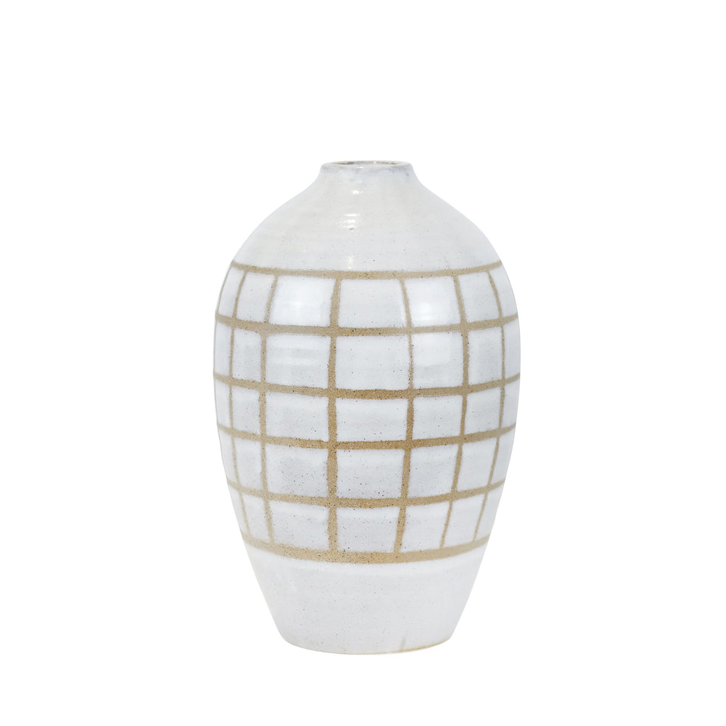 Ceramic 13.5", Patterned Vase,Beige