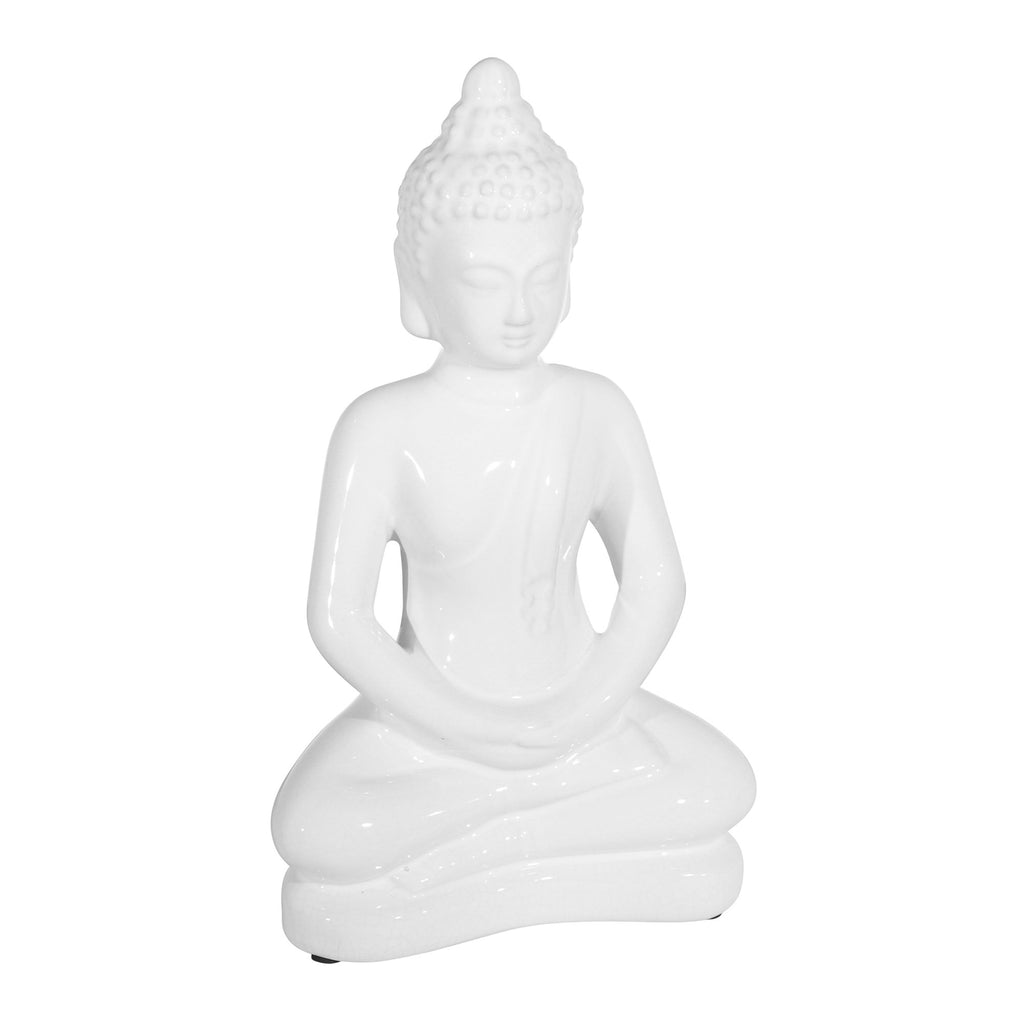 Ceramic, 14" Sitting Buddha, White