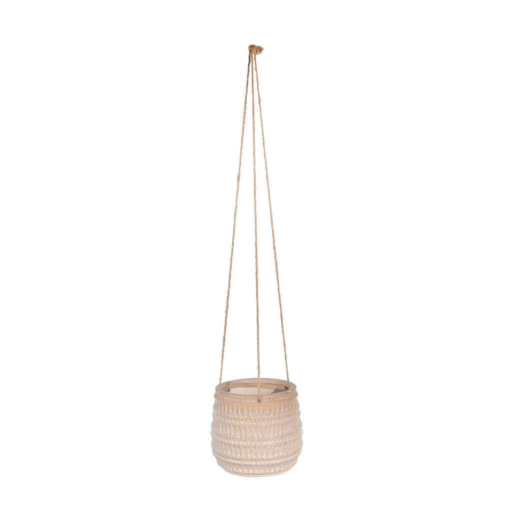 Ceramic 6", Dimpled Hanging Planter, Beige