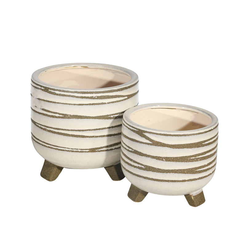 S/2 Ceramic 8/6" Footed Planter, White