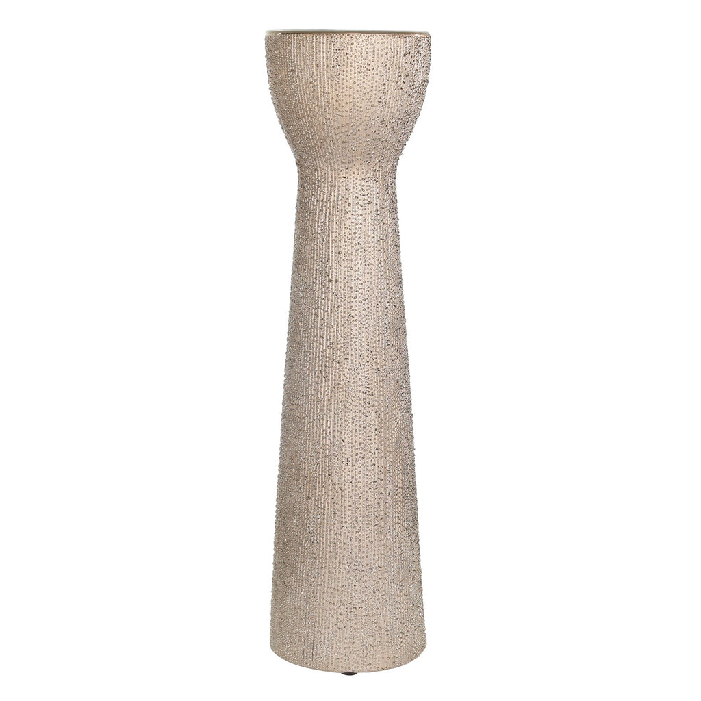 Ceramic 16" Bead Candle Holder Champagne