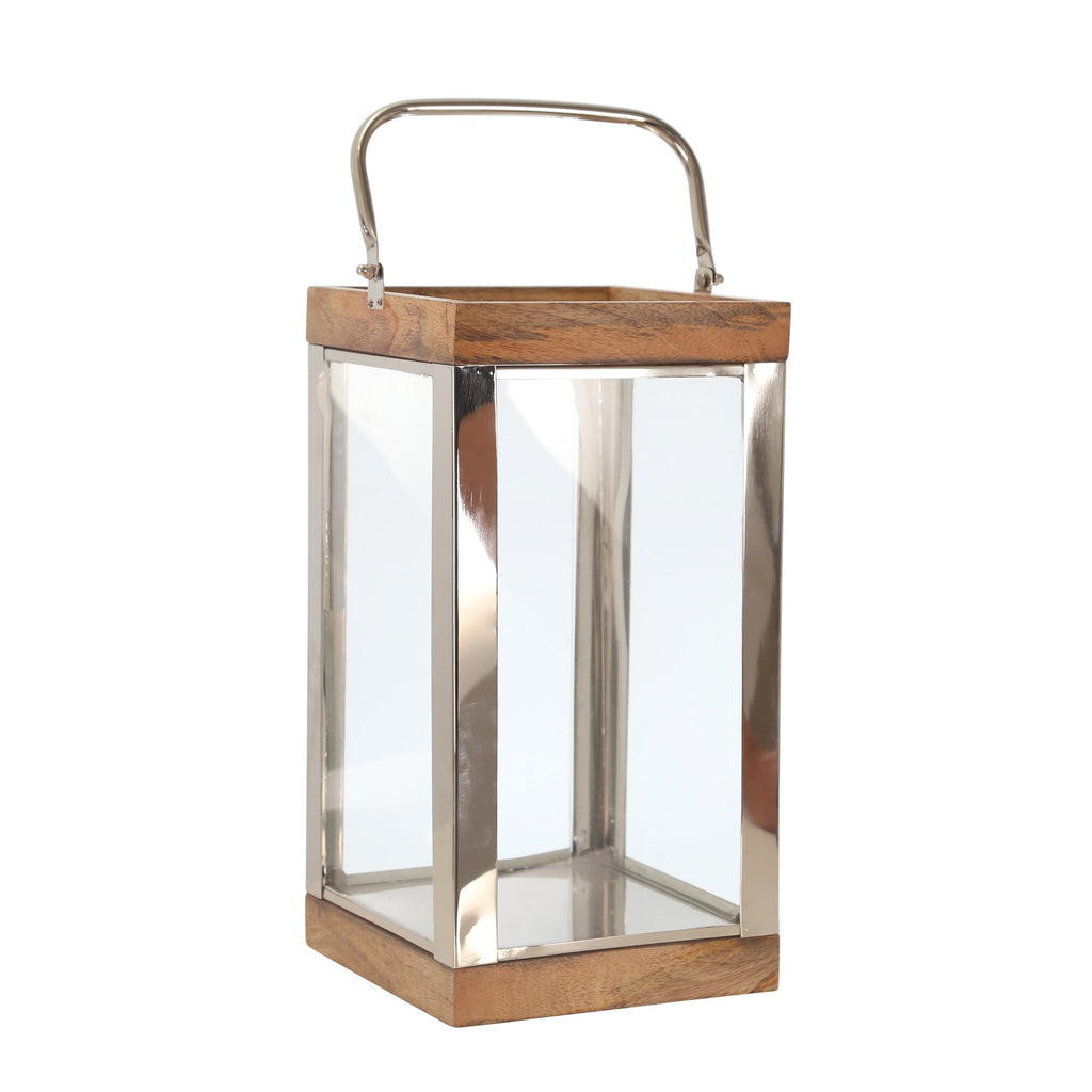 Metal /Wood 14" Lantern,Silver