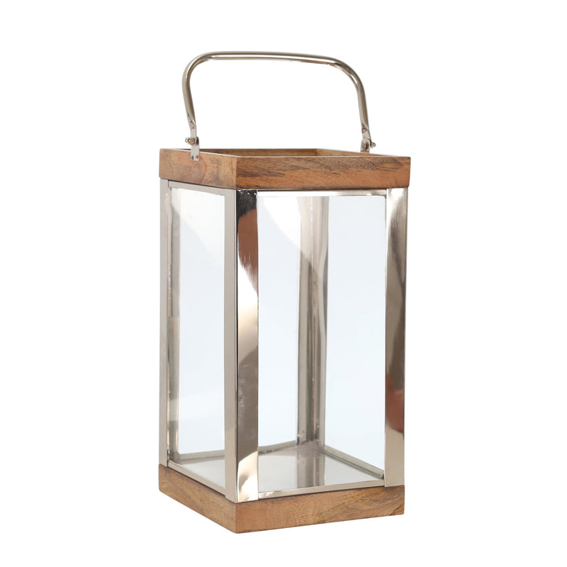 Metal /Wood 14" Lantern,Silver