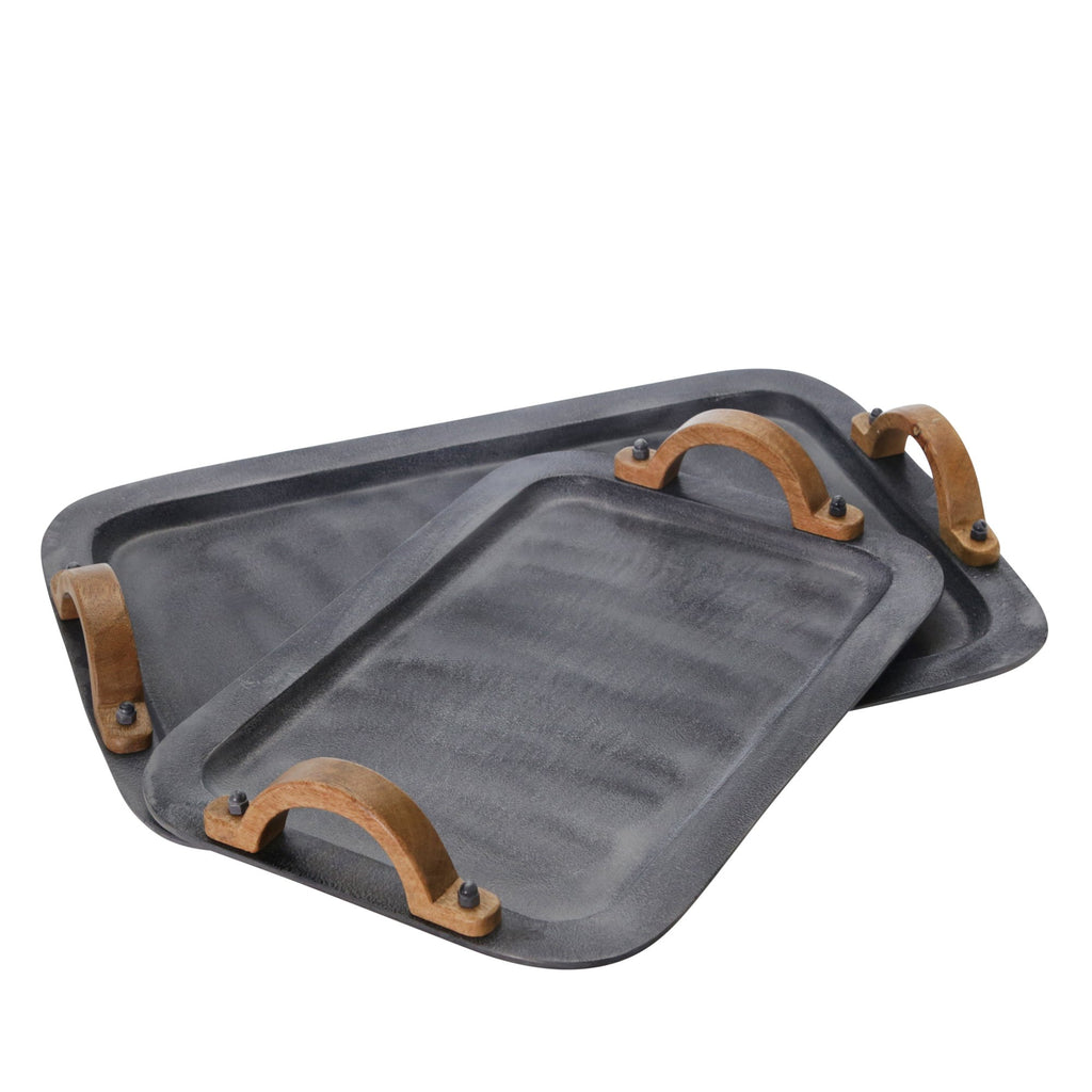 S/2 Aluminum/Wood 23/18" Trays, Gray