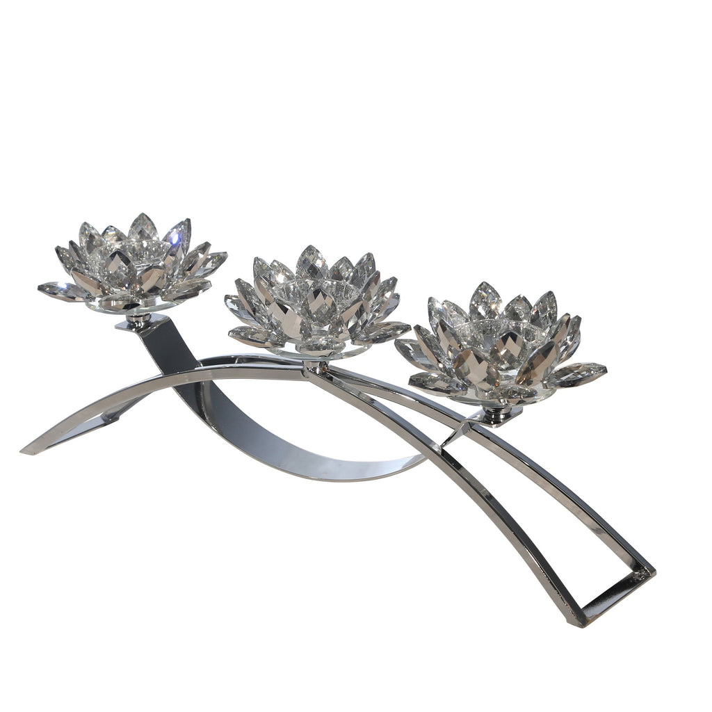 Metal/Glass 16" 3 Lotus Votiveholder, Silver/Silver