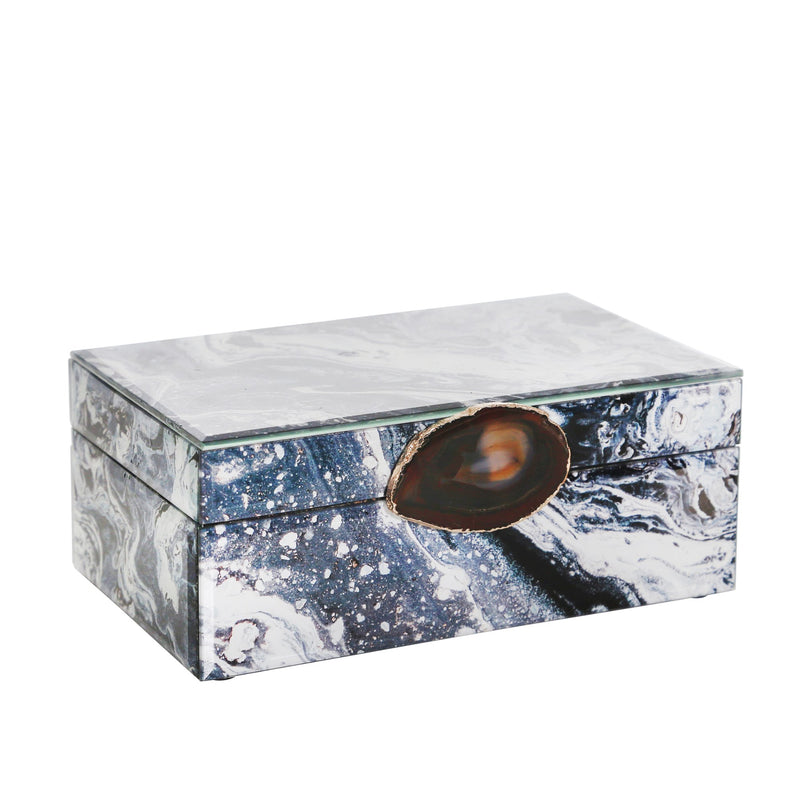 Wood / Glass 9X5" Marble Design Jewelry Box, Multi