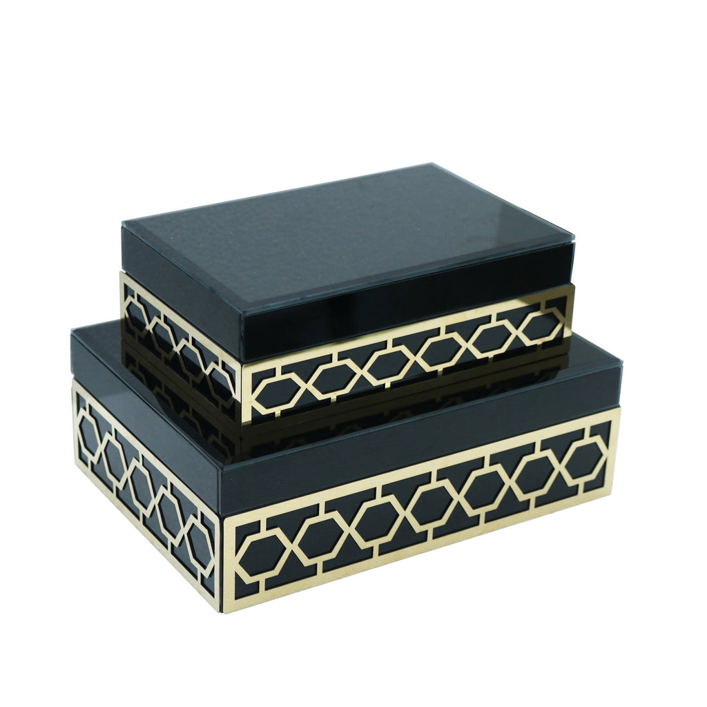 S/2 Wood / Glass Jewelry Box,Teal