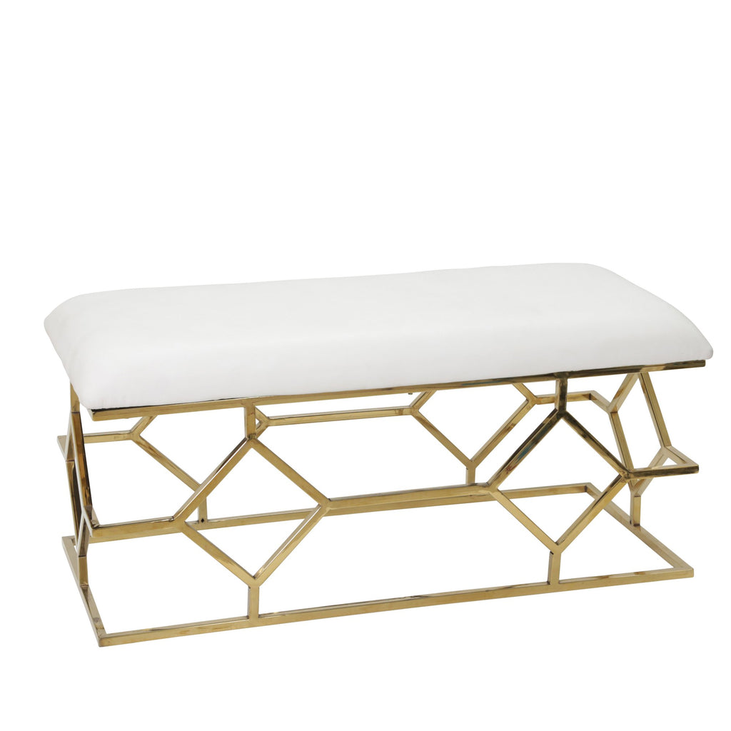 Metal Frame 40" Faux Leather Bench, White