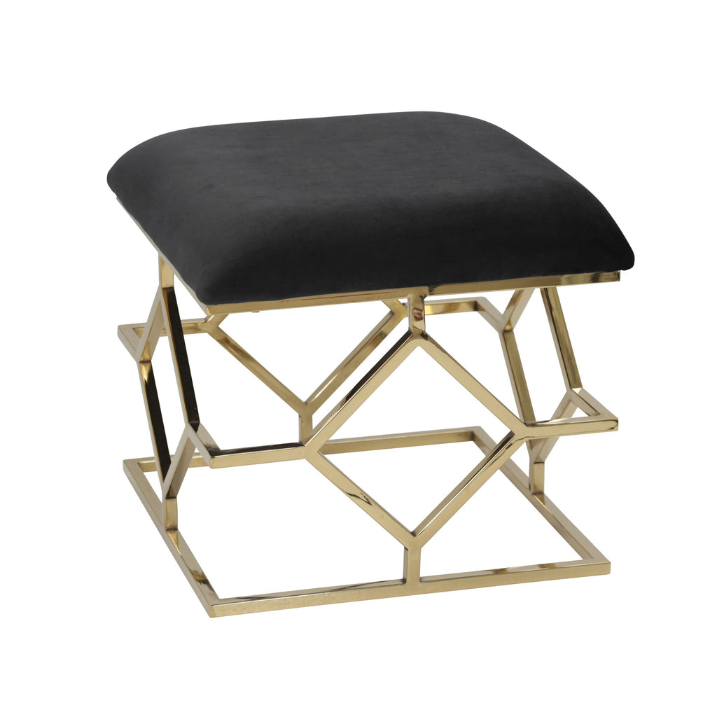 Metal Frame 17" Faux Leather Ottoman, Black