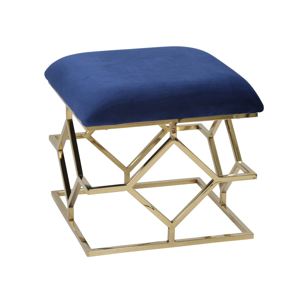 Metal Frame 17" Faux Leather Ottoman, Navy