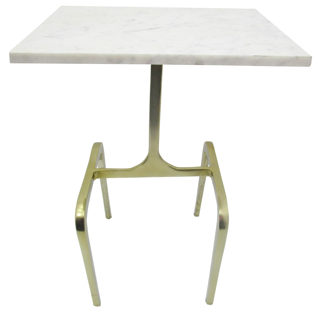 Metal 22" 4-Legged Accent Table, White Marble, Gold