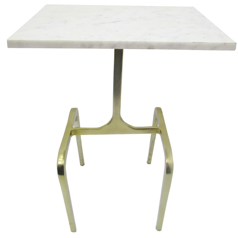 Metal 22" 4-Legged Accent Table, White Marble, Gold