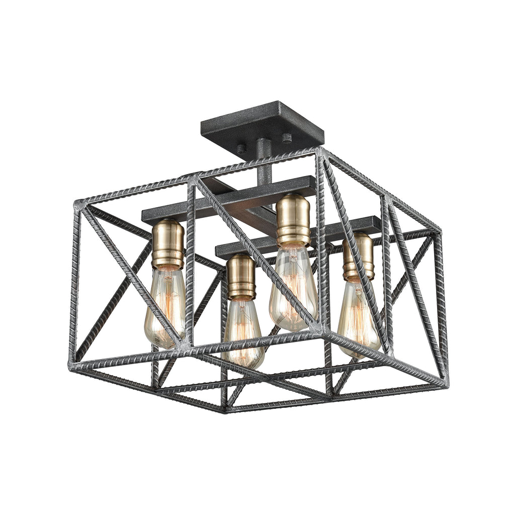 Crossbar - Semi Flush Mount - Silverdust Iron, Satin Brass, Satin Brass