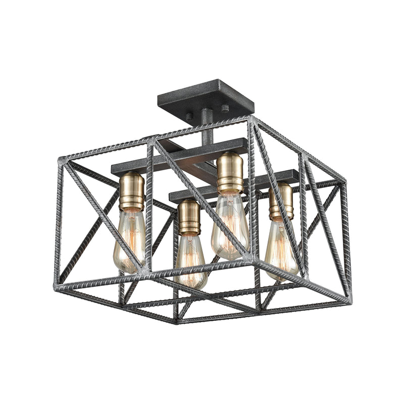 Crossbar - Semi Flush Mount - Silverdust Iron, Satin Brass, Satin Brass