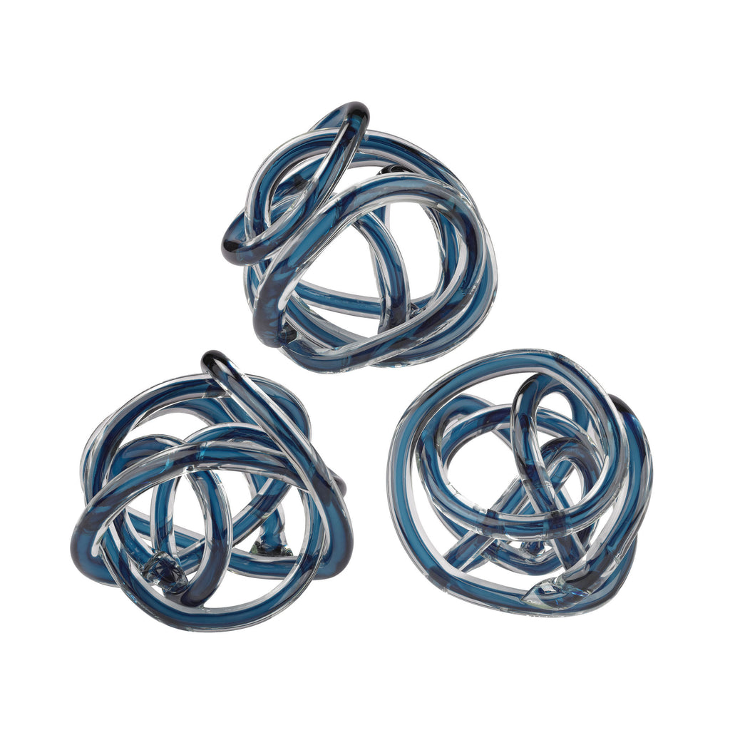 154-018/S3 Navy Blue Glass Knots - Set of 3 - Free Shipping!, Sculpture, Dimond Home, - ReeceFurniture.com - Free Local Pick Ups: Frankenmuth, MI, Indianapolis, IN, Chicago Ridge, IL, and Detroit, MI