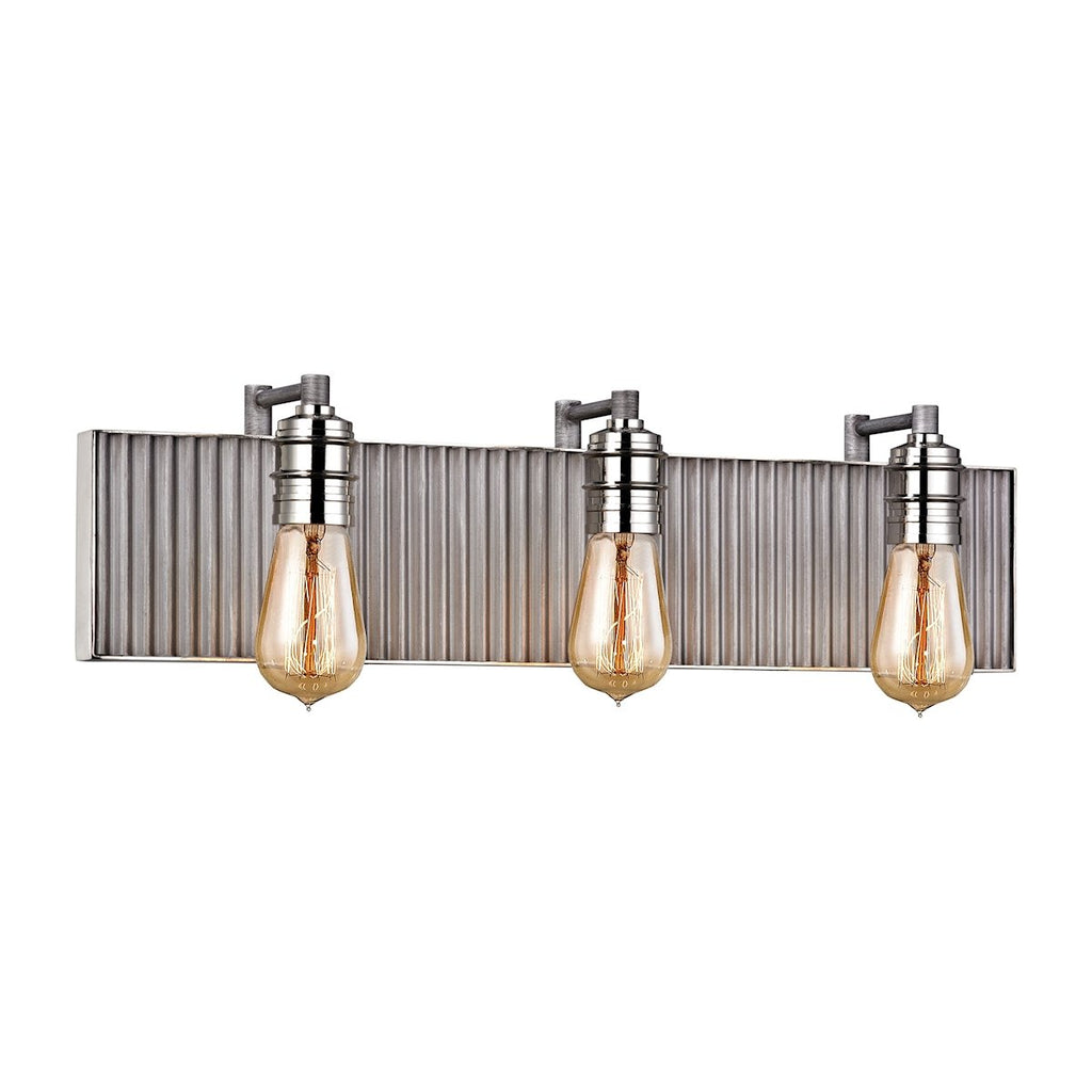 Corrugated Steel - Vanity Light - Polished Nickel, Weathered Zinc, Weathered Zinc