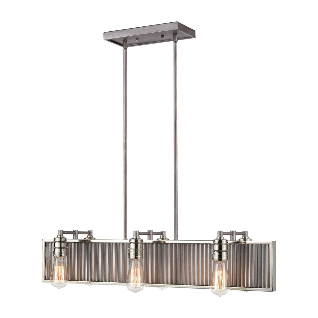 Corrugated Steel - Chandelier - Weathered Zinc, Polished Nickel, Polished Nickel