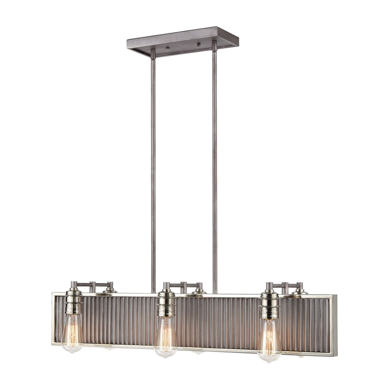 Corrugated Steel - Chandelier - Weathered Zinc, Polished Nickel, Polished Nickel