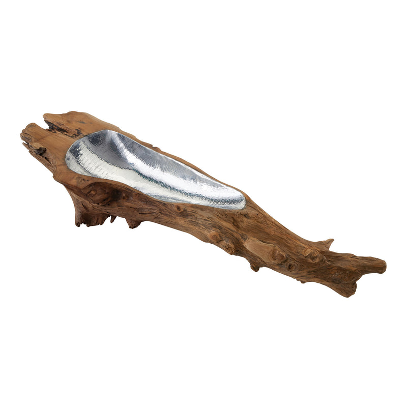 162-010 Teak Root Bowl With Aluminum Insert - Long - Free Shipping!, Bowl, Dimond Home, - ReeceFurniture.com - Free Local Pick Ups: Frankenmuth, MI, Indianapolis, IN, Chicago Ridge, IL, and Detroit, MI