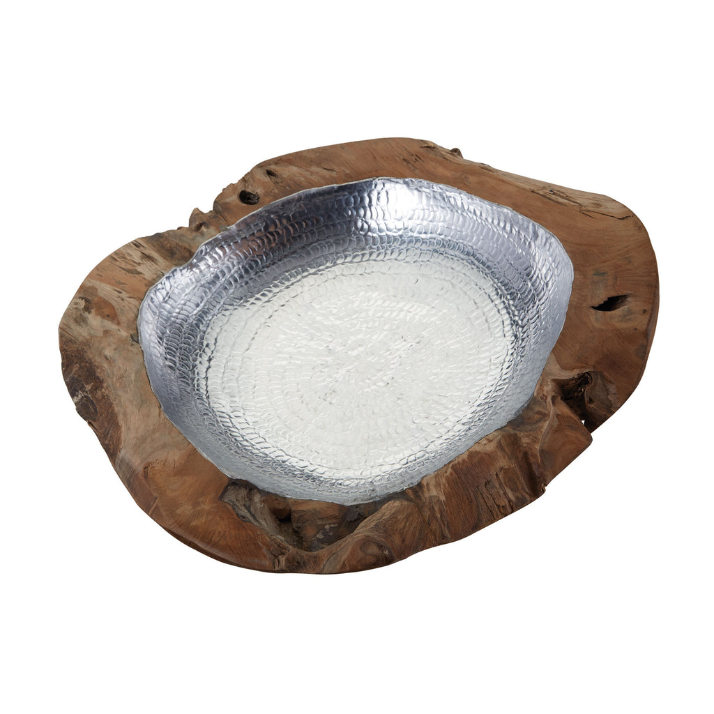 162-014 Round Teak Bowl With Aluminum Insert - Large - Free Shipping!, Bowl, Dimond Home, - ReeceFurniture.com - Free Local Pick Ups: Frankenmuth, MI, Indianapolis, IN, Chicago Ridge, IL, and Detroit, MI