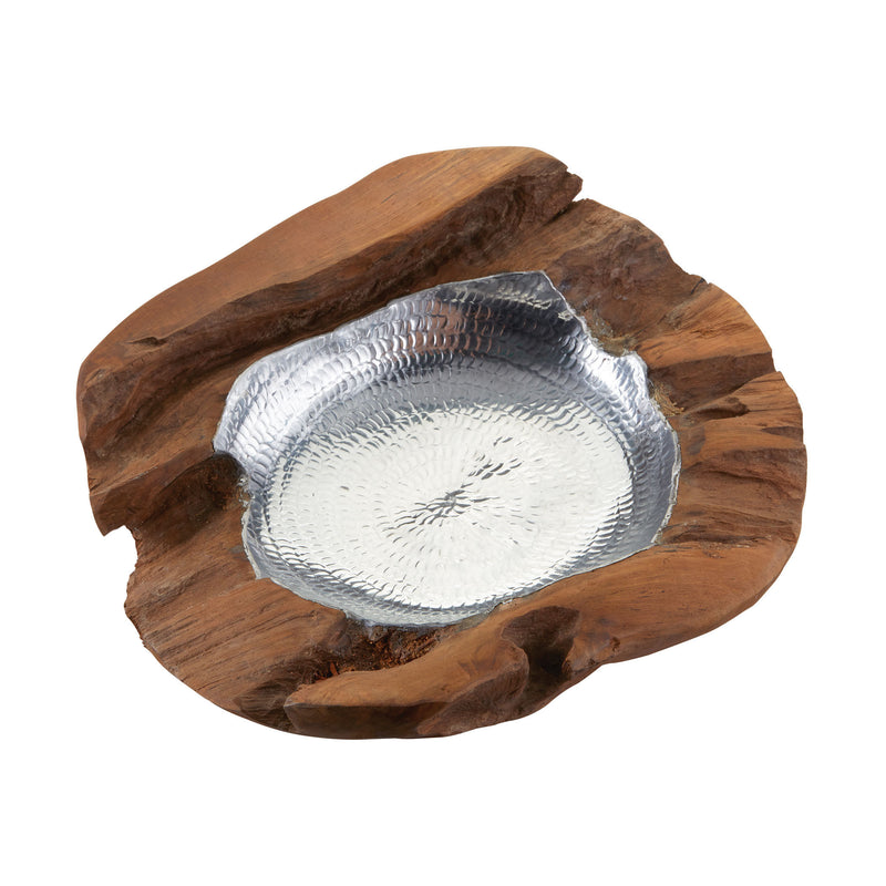 162-015 Round Teak Bowl With Aluminum Insert - Medium - Free Shipping!, Bowl, Dimond Home, - ReeceFurniture.com - Free Local Pick Ups: Frankenmuth, MI, Indianapolis, IN, Chicago Ridge, IL, and Detroit, MI