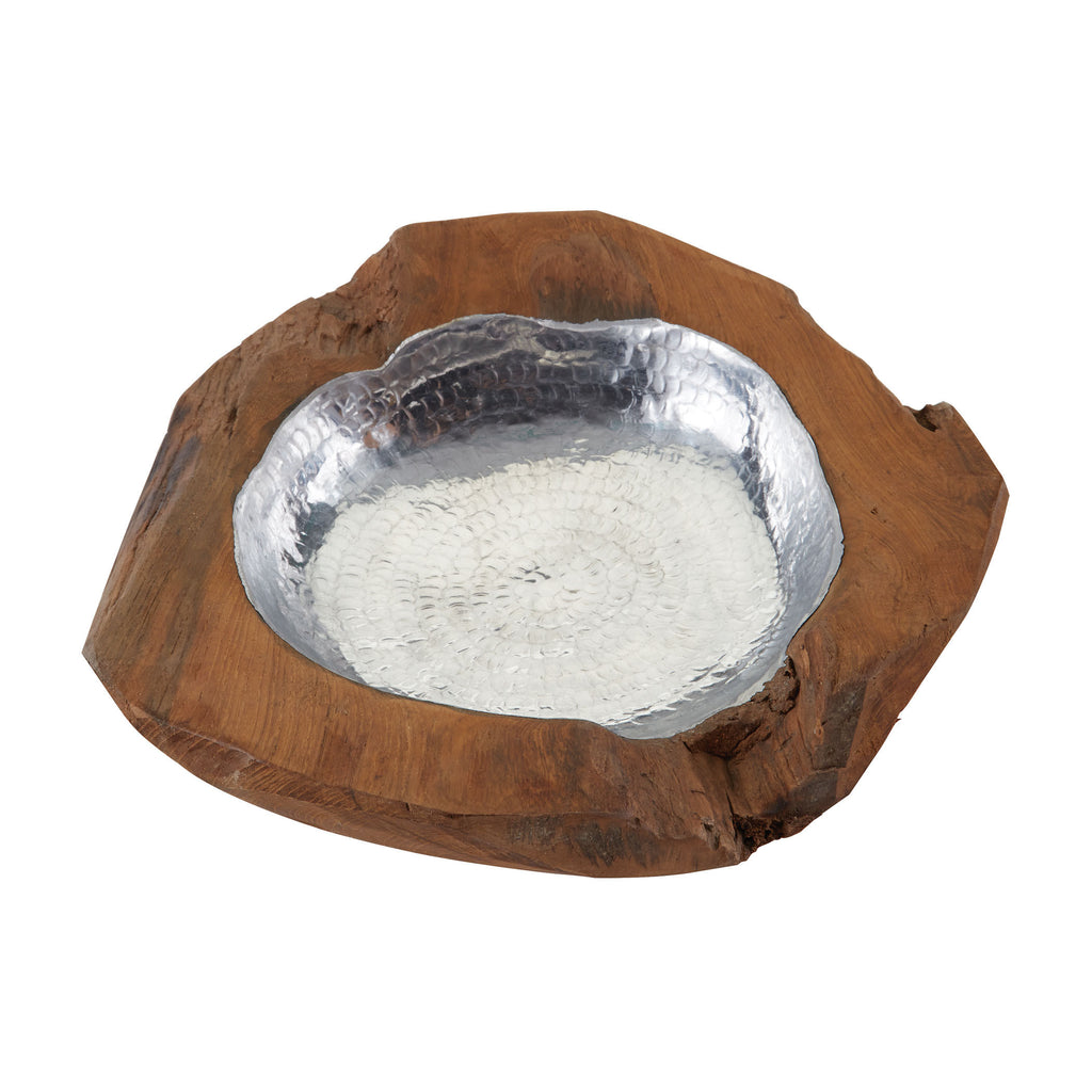 162-016 Round Teak Bowl With Aluminum Insert - Small - Free Shipping!, Bowl, Dimond Home, - ReeceFurniture.com - Free Local Pick Ups: Frankenmuth, MI, Indianapolis, IN, Chicago Ridge, IL, and Detroit, MI