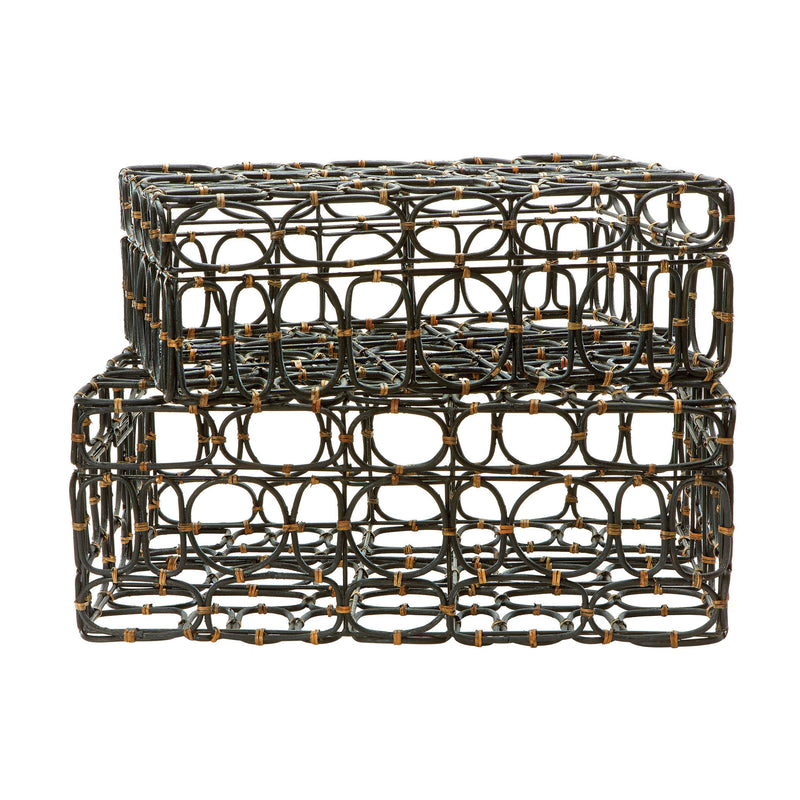 287002/S2 Black And Tan Oval Ring Rectangular Boxes - Set of 2, Box/Canister, Dimond Home, - ReeceFurniture.com - Free Local Pick Ups: Frankenmuth, MI, Indianapolis, IN, Chicago Ridge, IL, and Detroit, MI