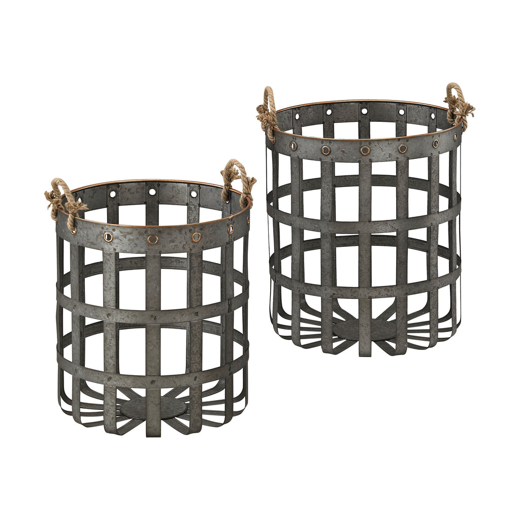 3129-1121/S2 Caxton Baskets In Aged Iron With Gold Highlights - Free Shipping!, Basket, Sterling, - ReeceFurniture.com - Free Local Pick Ups: Frankenmuth, MI, Indianapolis, IN, Chicago Ridge, IL, and Detroit, MI