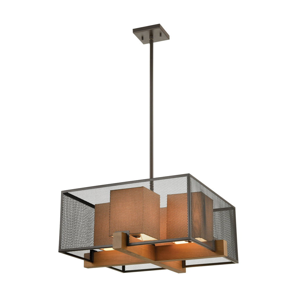Crossbeam - Chandelier - Oil Rubbed Bronze, Medium Oak, Medium Oak