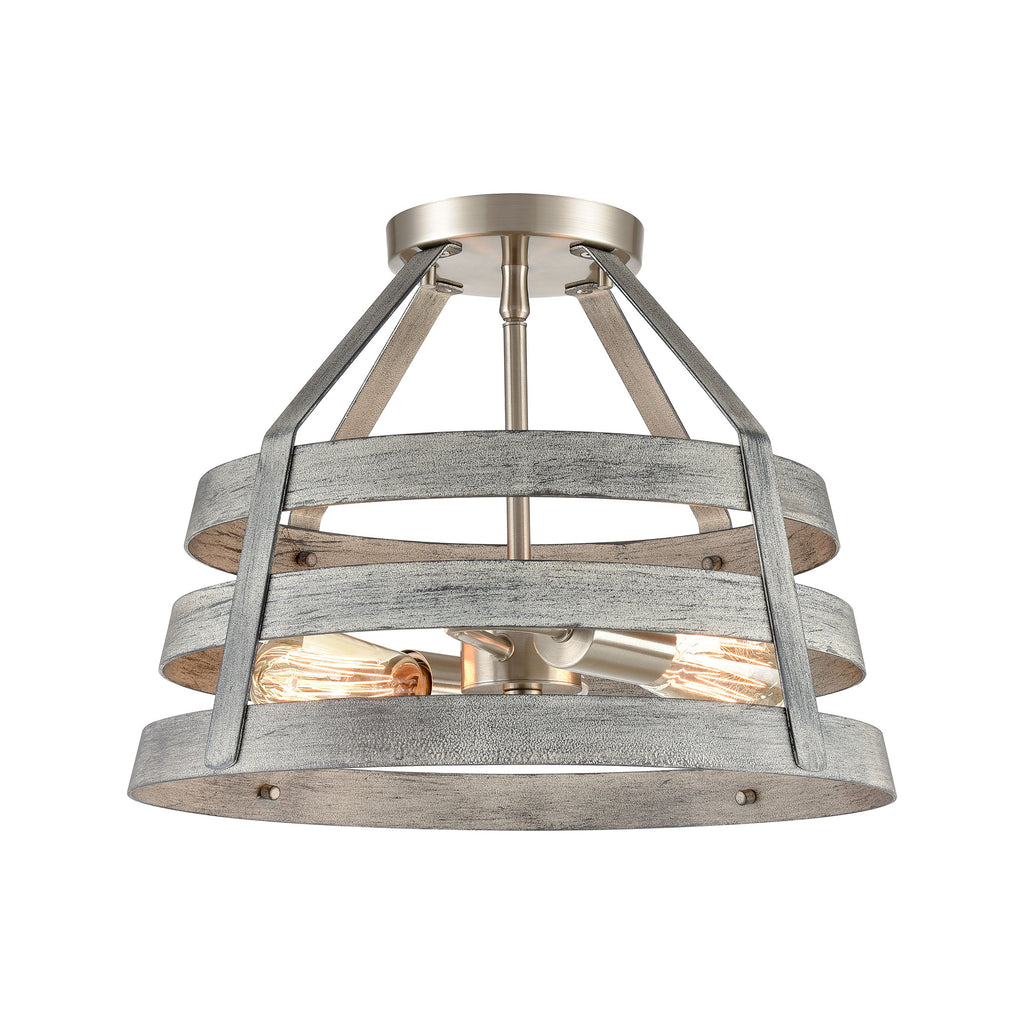 Brigantine - Semi Flush Mount - Weathered Driftwood, Satin Nickel