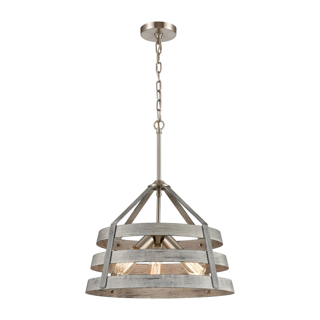 Brigantine - Chandelier - Weathered Driftwood, Satin Nickel