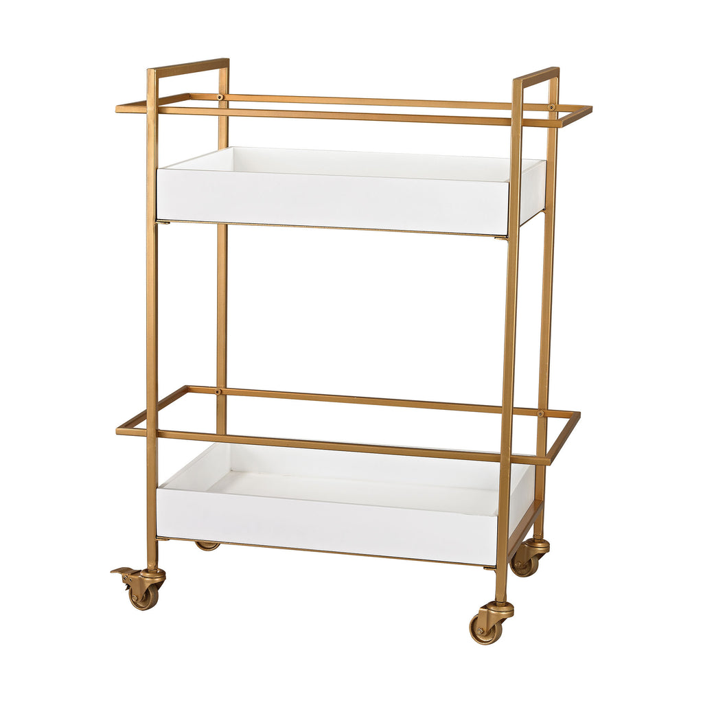 351-10182 Gold and White Bar Cart - Free Shipping!, Server, Sterling, - ReeceFurniture.com - Free Local Pick Ups: Frankenmuth, MI, Indianapolis, IN, Chicago Ridge, IL, and Detroit, MI