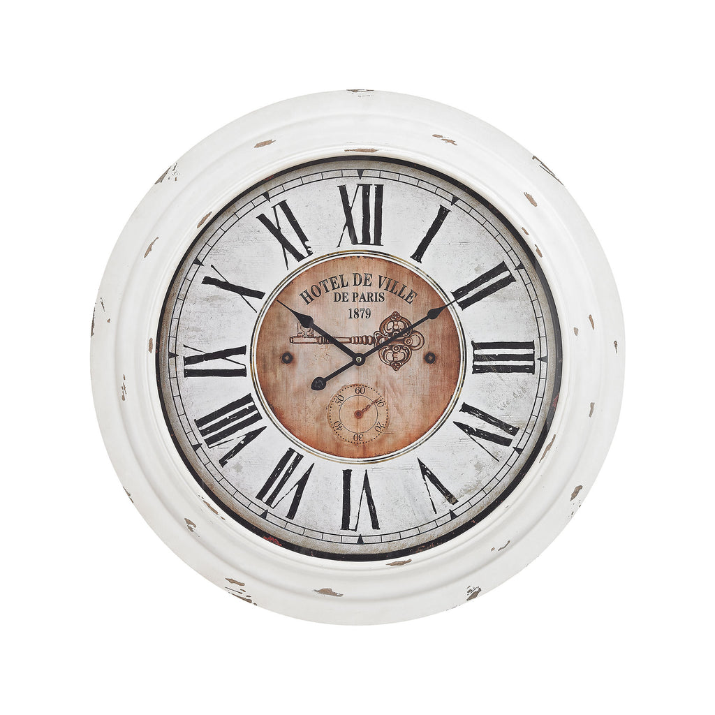351-10246 Theodore Wall Clock In Antique White, Wall Clock, Sterling, - ReeceFurniture.com - Free Local Pick Ups: Frankenmuth, MI, Indianapolis, IN, Chicago Ridge, IL, and Detroit, MI