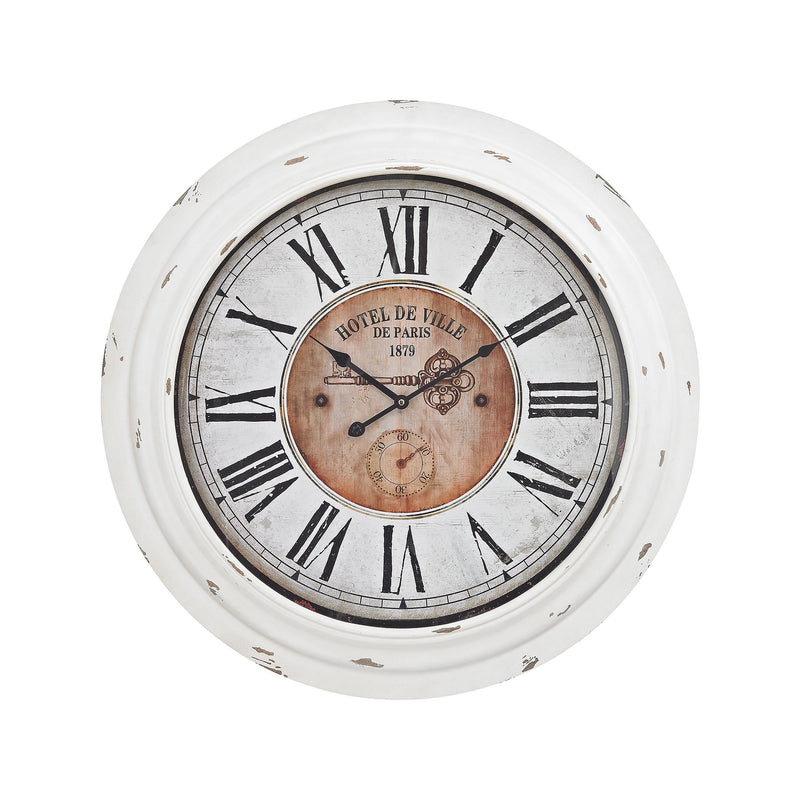 351-10246 Theodore Wall Clock In Antique White, Wall Clock, Sterling, - ReeceFurniture.com - Free Local Pick Ups: Frankenmuth, MI, Indianapolis, IN, Chicago Ridge, IL, and Detroit, MI