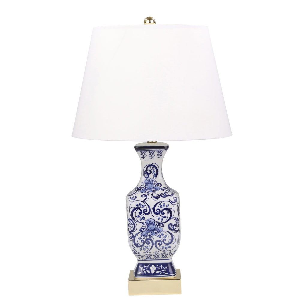 Ceramic Floral Print Table Lamp 28", Blue/White