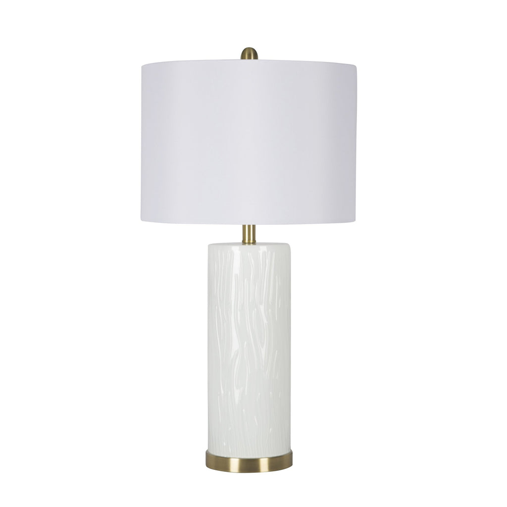 Glass Cylindrical Table Lamp 30", White