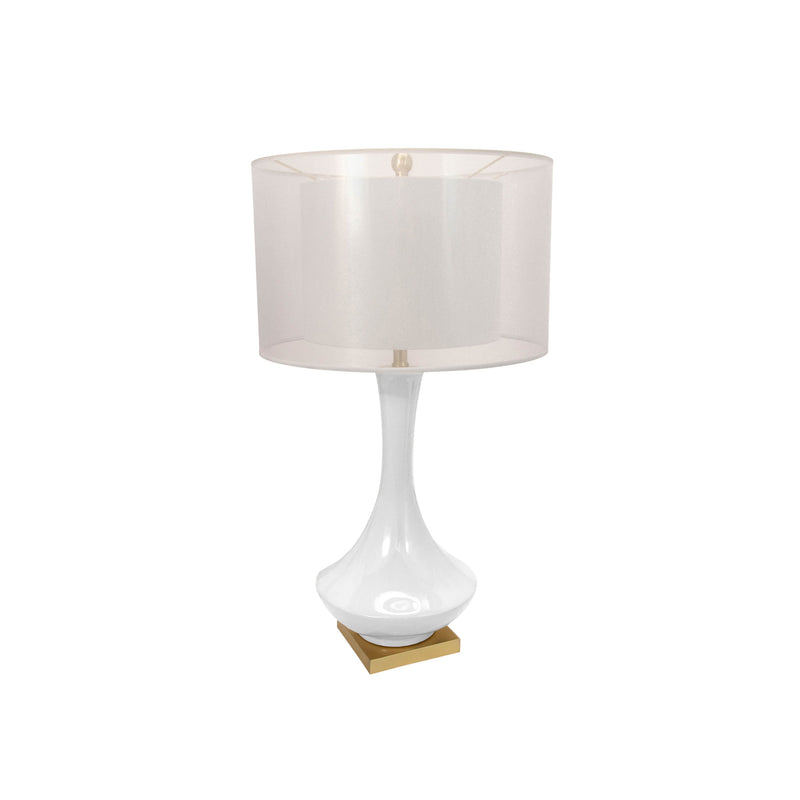Ceramic 32" Bottle Table Lampwith Double Shade, White