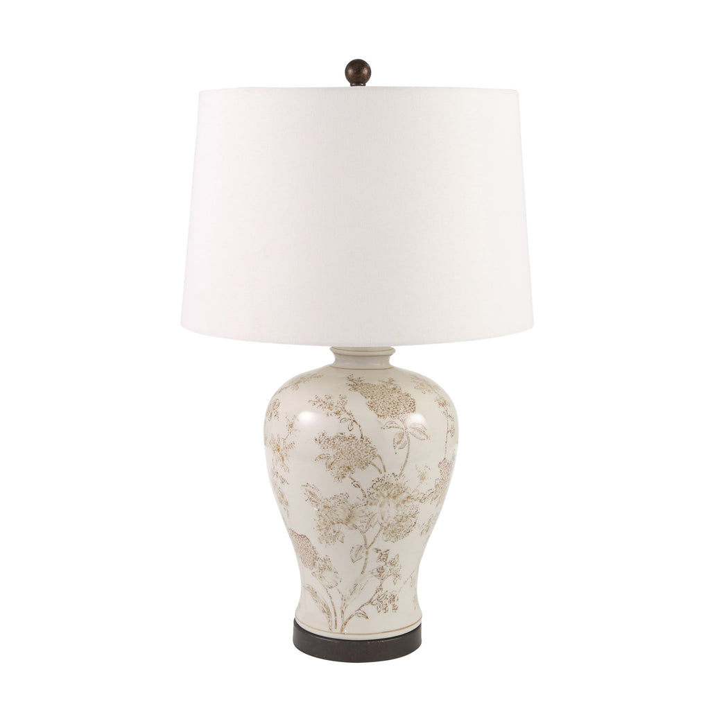 Ceramic 30" Floral Ginger Gartable Lamp, Ivory