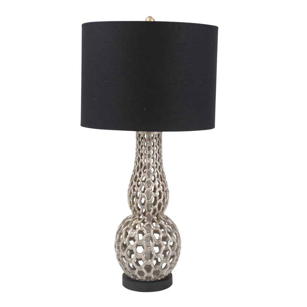 Polyresin 31" Basketweave Table Lamp, Silver