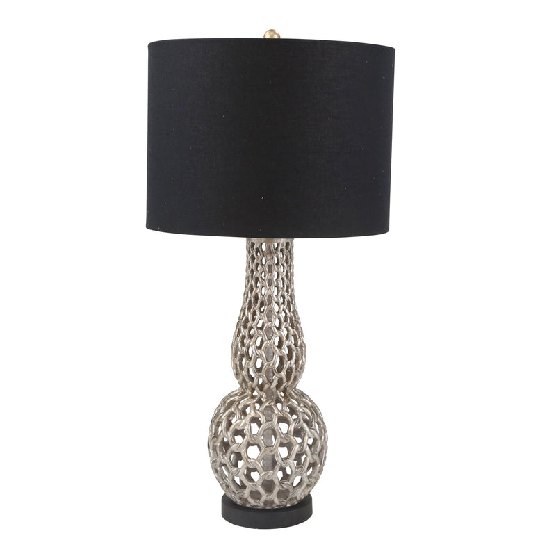 Polyresin 31" Basketweave Table Lamp, Silver