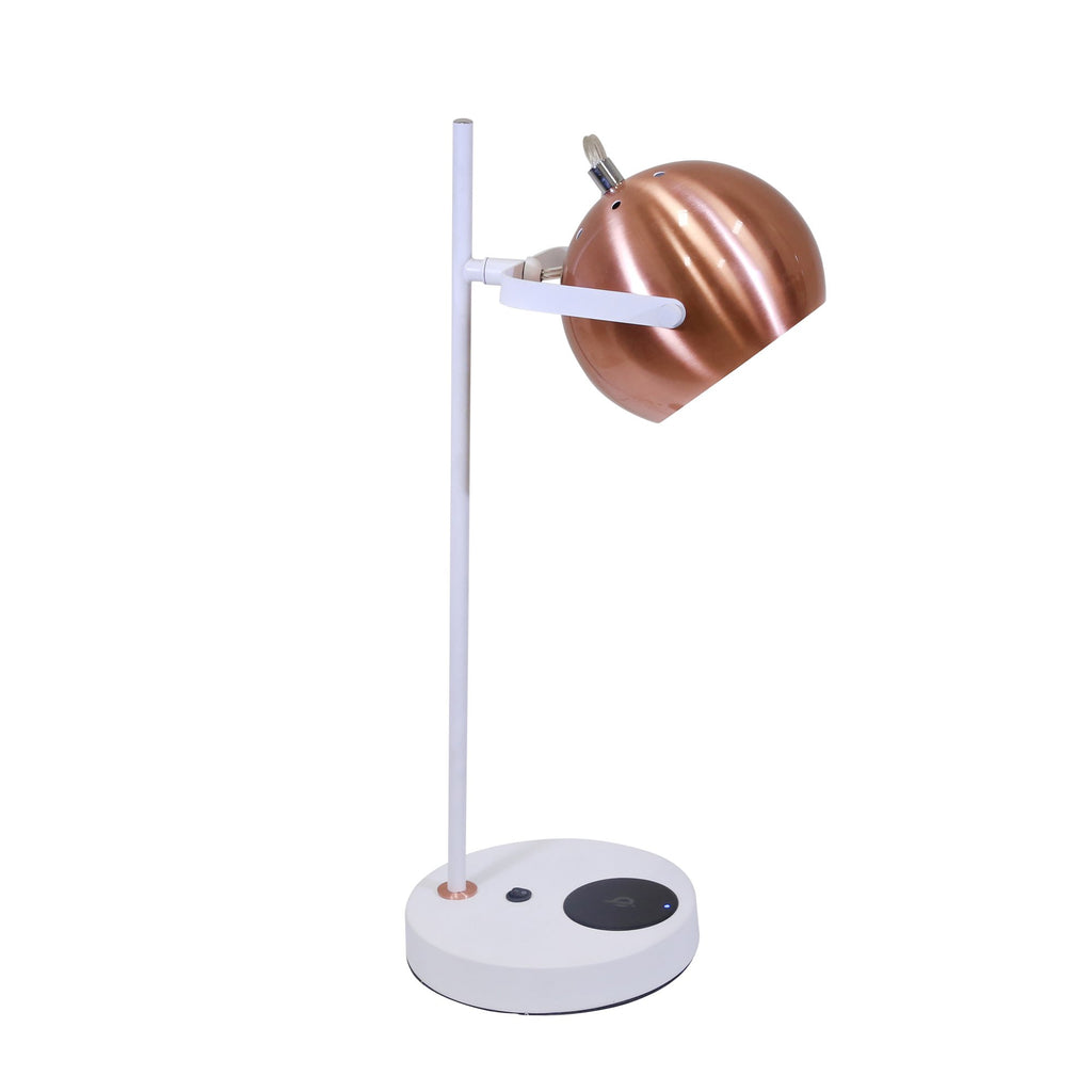 Metal 20" Task Lamp, Matt White, W/Wireless Charger & Usb