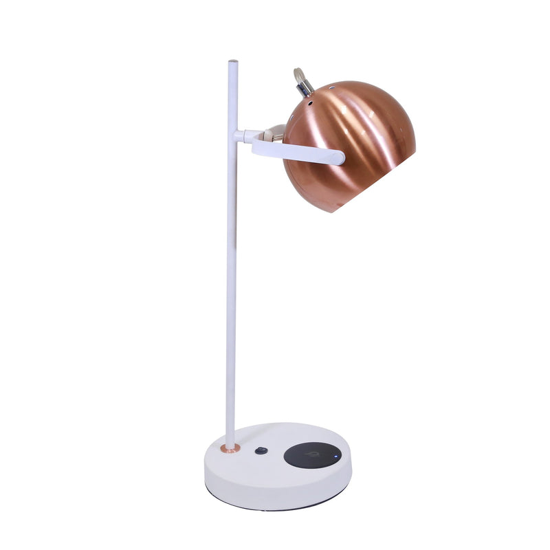 Metal 20" Task Lamp, Matt White, W/Wireless Charger & Usb