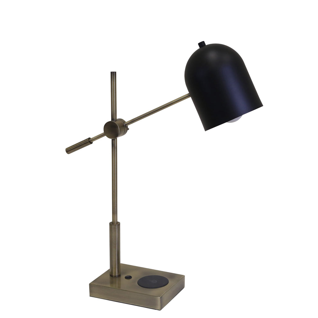 Metal 23" Swing Arm Table Lampw/Wireless Charger & Usb, Gold