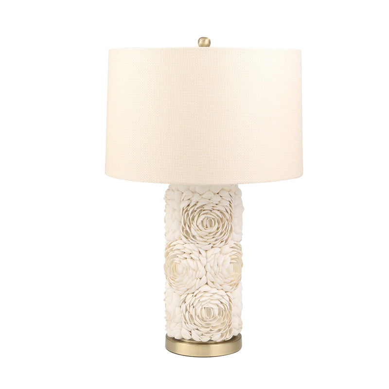 Ceramic 26" Table Lamp W/Shell Roses, White