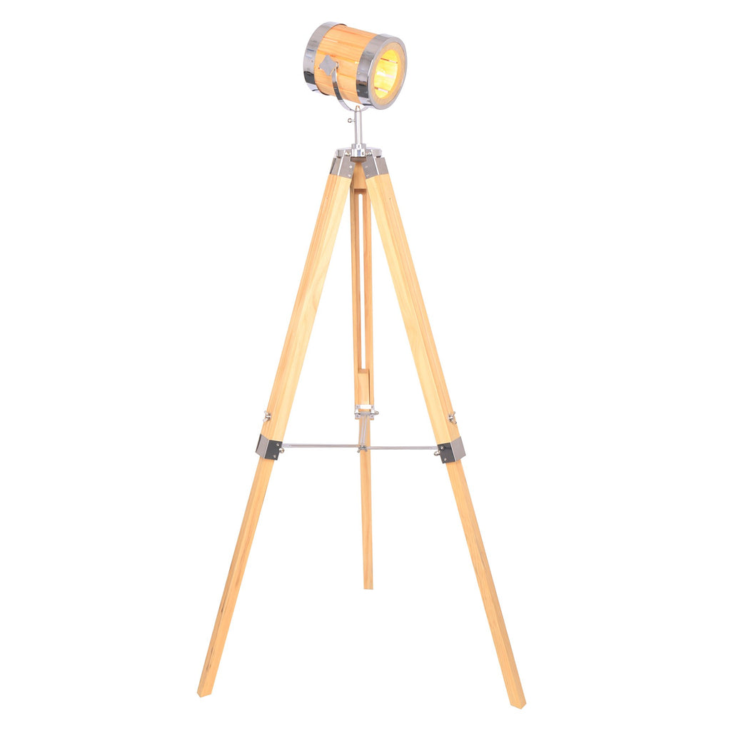 Wood 55" Adjustable Tripod Floor Lamp, Natural-Kd