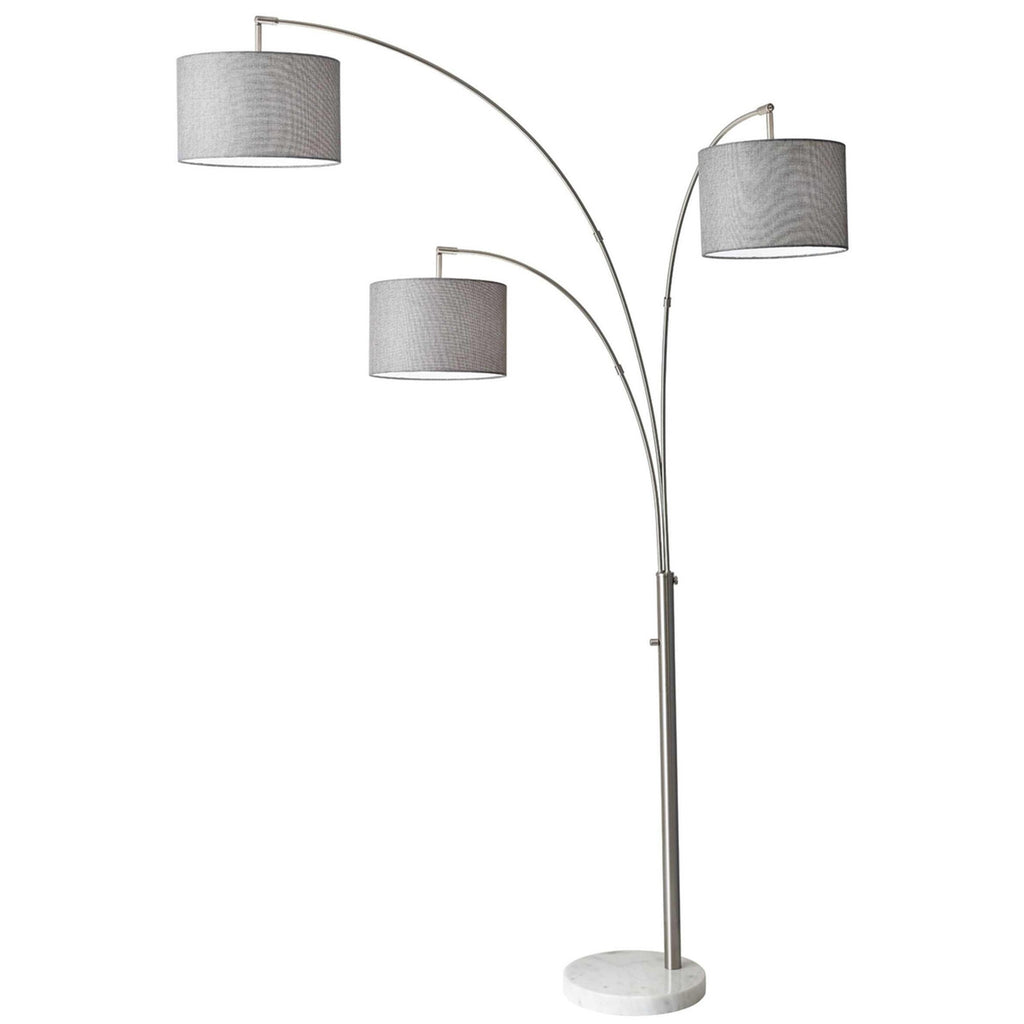 Metal 82" Three Arm Arc Floorlamp On Marble Base, Silver-Kd